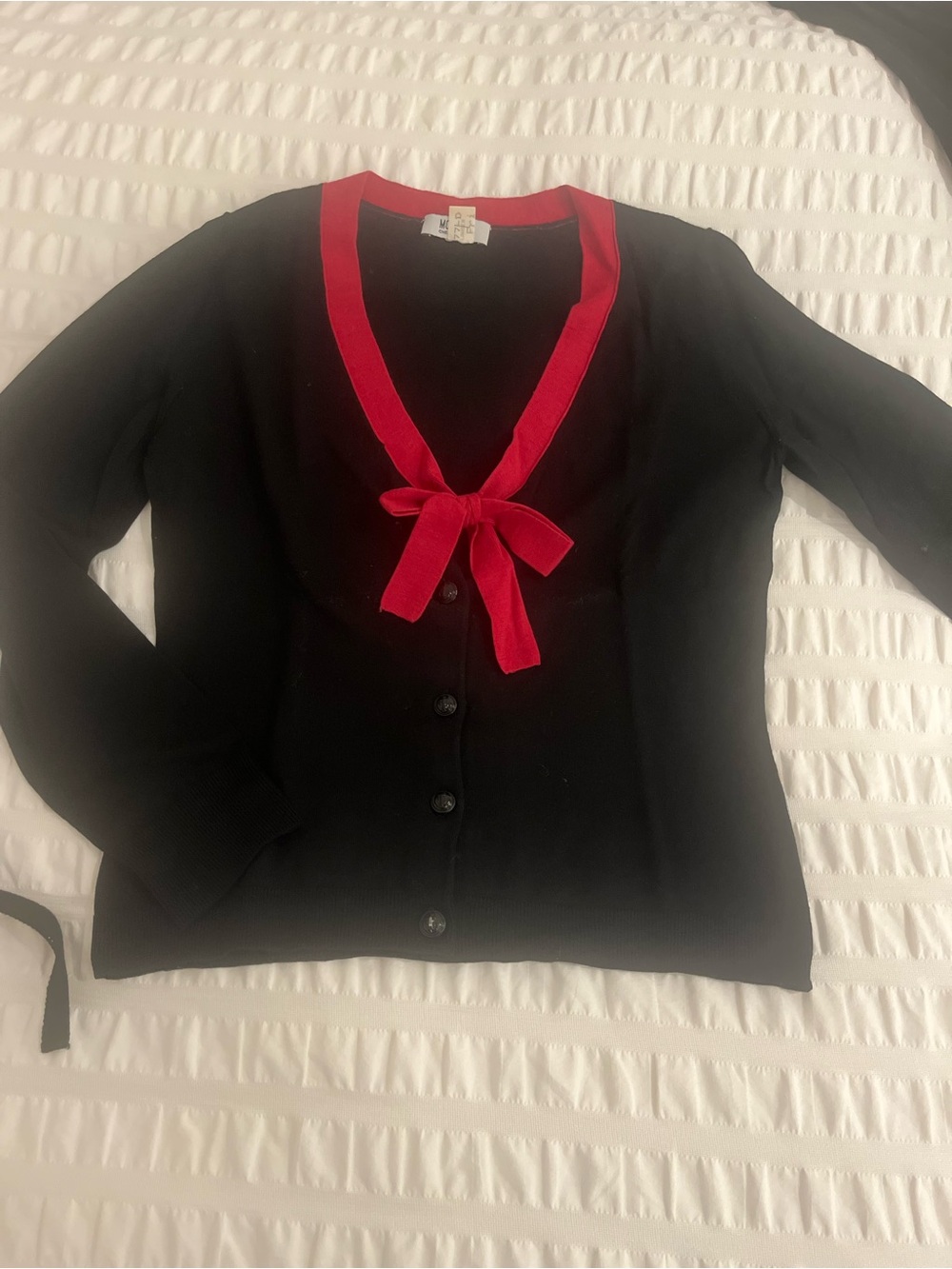 Moschino Black Cardigan with Red Bow Trim